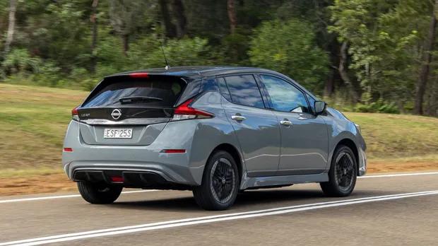 Nissan Leaf E+ 2023 driving rear 3/4 3