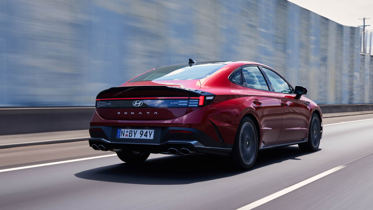2024 Hyundai Sonata N-Line rear 3/4 angle driving shot