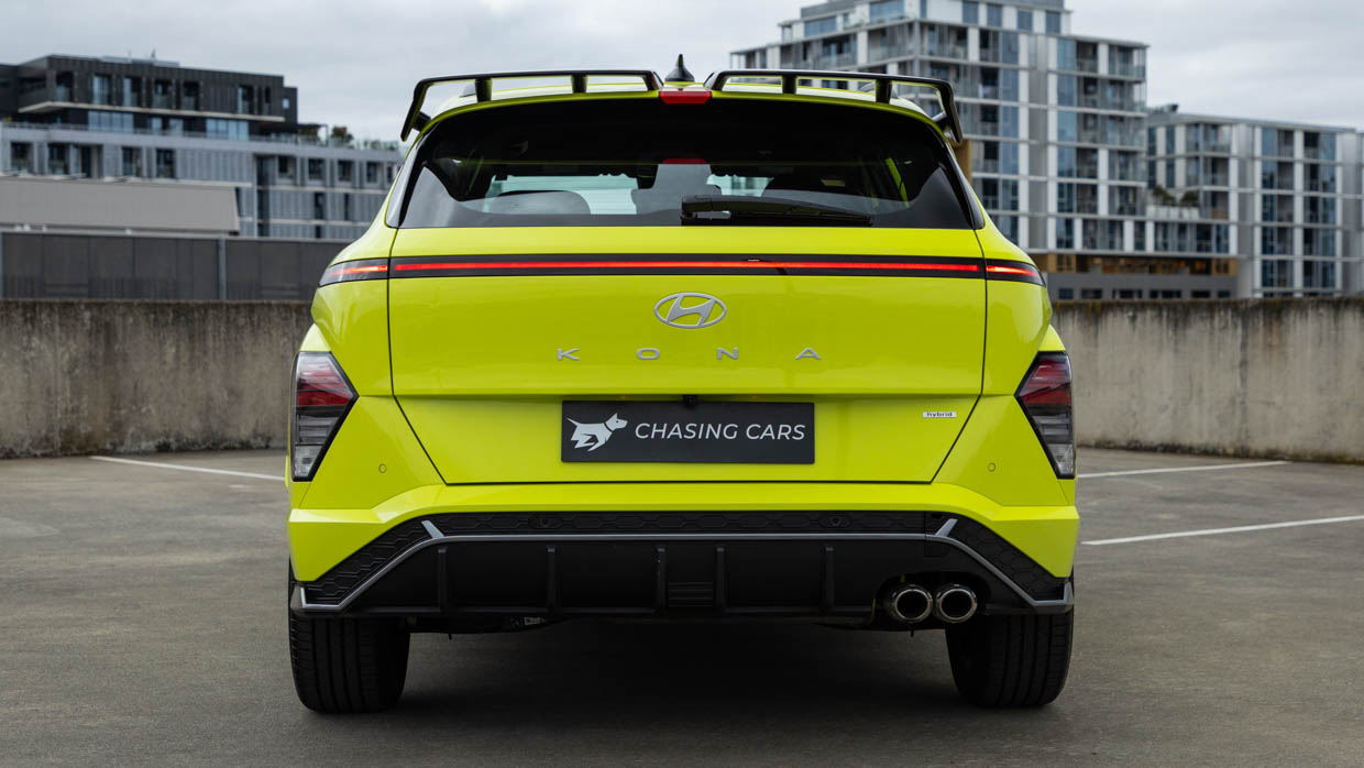2024 Hyundai Kona Hybrid N-Line rear end angle shot
