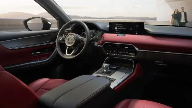 2024 Mazda CX-70 burgundy interior with steering wheel and screen