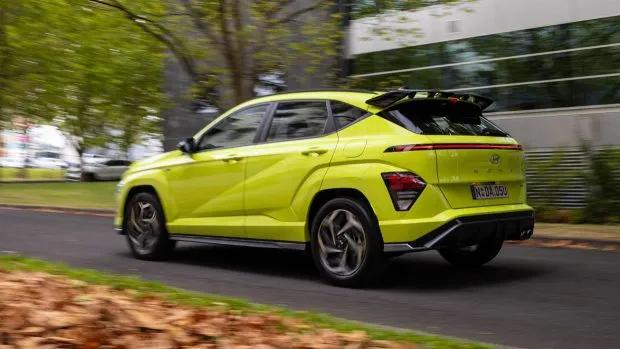 2024 Hyundai Kona Hybrid N-Line side angle driving shot 3